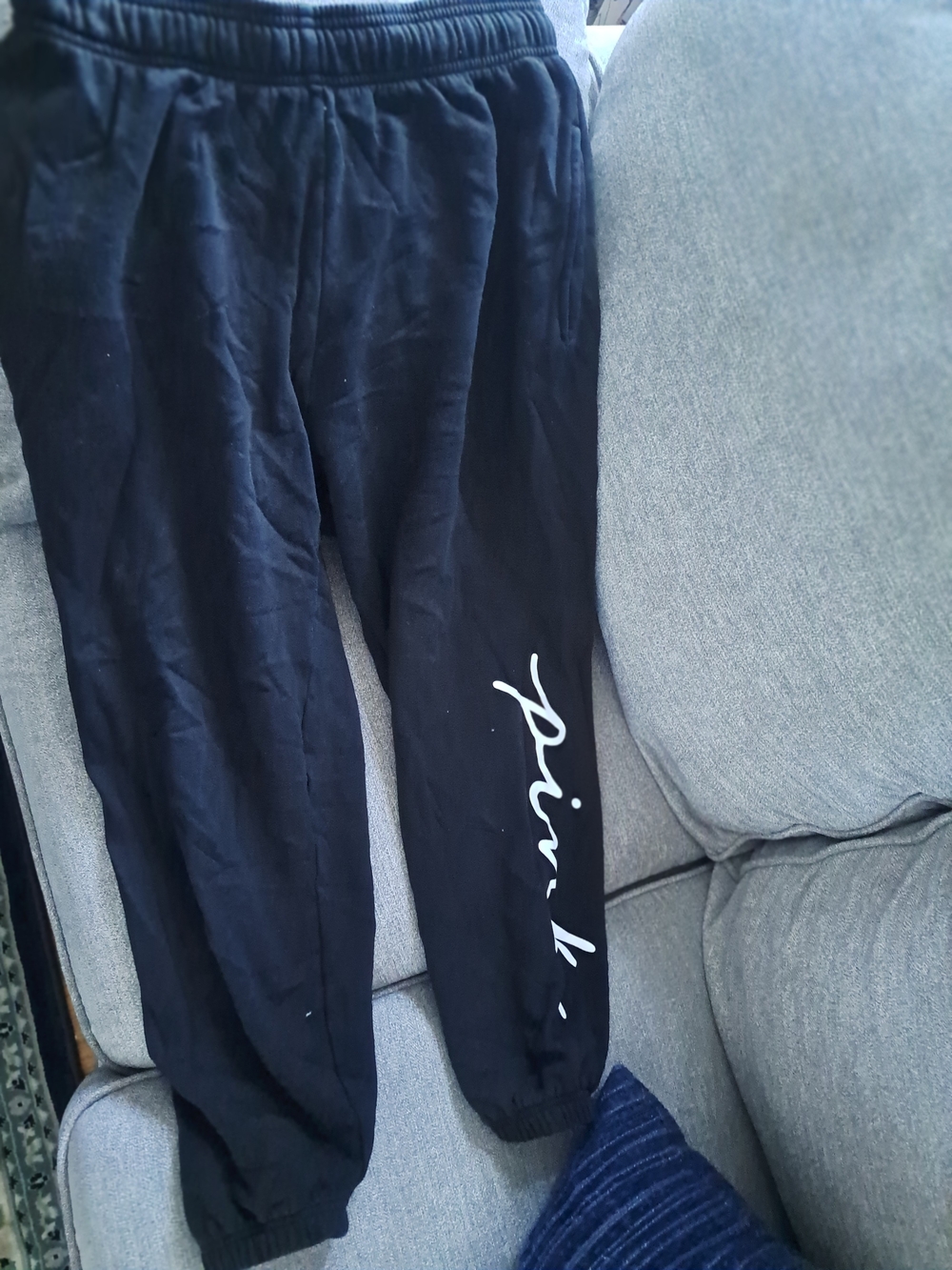 PINK Victoria's Secret Black Joggers with White Script